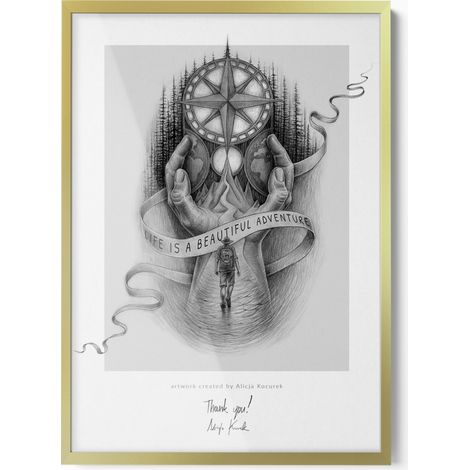 Cadre photo avec Verre plexiglas - dans un cadre doré - Avec image poster pour une décoration élégante 70x100 cm - Parfait pour offrir