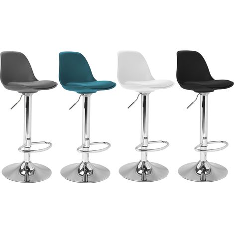 Idmarket – Lot de 4 tabourets de bar réglables – Hauteur d'assise 63 à 84 cm – Revêtement polypropylène – Pied en métal chromé – Mix color gris foncé, bleu canard, blanc et noir