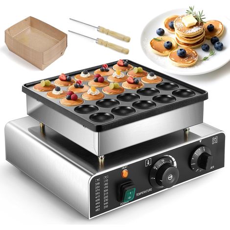 Appareil à Dutch Pancake 25 Trous, avec Revêtement Antiadhésif, Minuterie 0-5 min et Température Réglable de 50-300 °C, Mini Crepiere Electrique pour Crêpes, Dorayaki, Poffertjes (1/5)