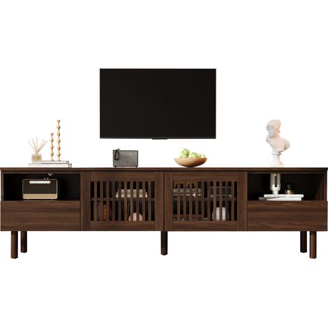 Meuble TV 180 cm pour 55 à 75 pouces, meuble télévision en MDF effet noyer, meuble TV salon avec rangement (1/5)
