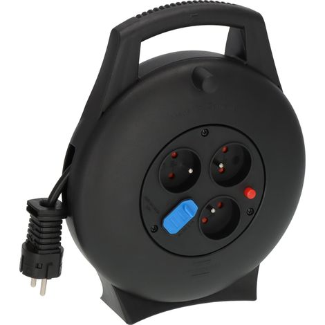 Enrouleur électrique 3 voies avec USB/mini Rallonge électrique Enrouleur de câble d'intérieur avec fonction de chargement USB et câble de 10m noir