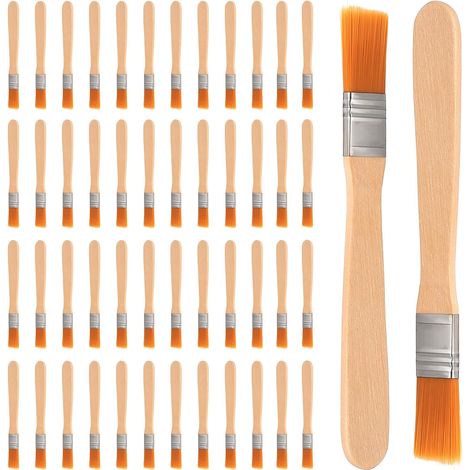 Lot de 50 pinceaux à poils plats avec manche en bois de 13,5 cm - Petits pinceaux de peinture pour vernis, bricolage, peinture, peinture, art, fenêtre (1/5)