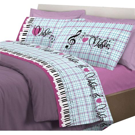 Completo letto musica con stampa fotografica 100% cotone 3 misure parure Rosa - Piazza e mezza