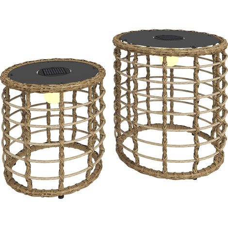Lampadaire solaire, lot de 2, lampes solaires en rotin avec capteur de lumière, éclairage solaire LED style bohème, IP44 (1/5)