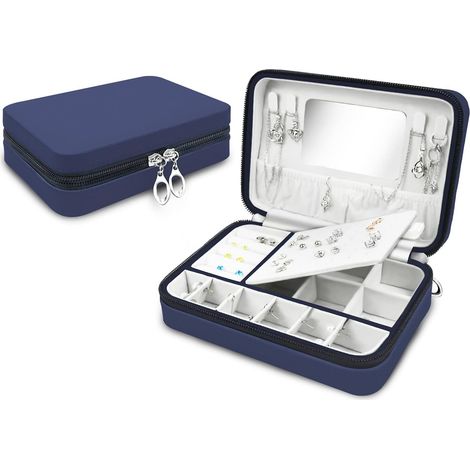 Boîte à bijoux en cuir PU pour femme (bleu marine)-Fei Yu
