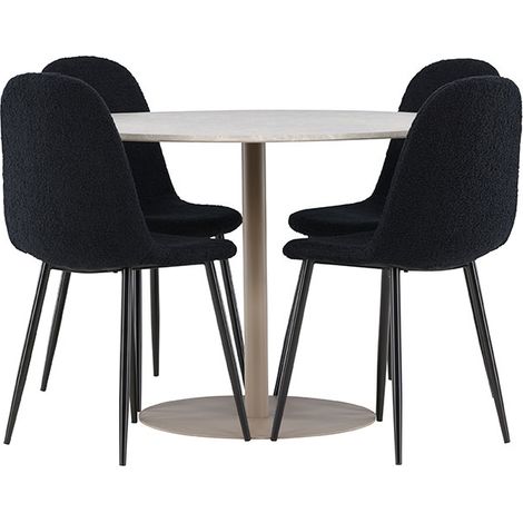 Lycke Essgruppe Tisch Ø110cm und 4 Teddy Stühle beige. (1/4)
