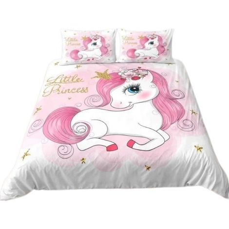Parure de lit Licorne 140x200cm, linge de lit cheval rêveur pour enfants (1/4)