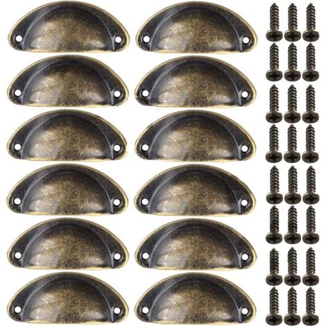Poignée Bouton de Porte Décoration Rétro pour Meuble Tiroir Poignée de Coquille Vintage pour Tiroir Armoire Meuble Cuisine Fer Incurvé Bouton de Porte de Placard Retro Pour Armoire(12PCS) (1/5)