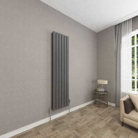 SKY Bathroom 1600x408mm Anthracite Double Flat Panel Radiator Vertical Central Heating Rad (1/5)