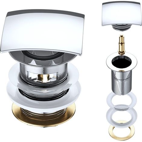 Durovin Bathrooms Push Pop Up Chrome Basin Waste Plug - Slotted Suitable for Sink with Overflow - Rising Square Push Button (1/5)