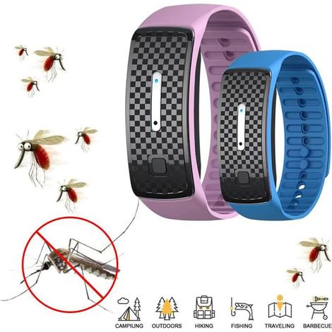 2pcs Bracelet anti-moustique à ultrasons Ceinture anti-moustique à ultrasons BLUE+ROSE (1/5)
