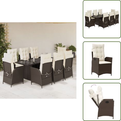 Cuscini da seduta - vidaXL Set da Pranzo da Giardino 9pz con Cuscini Marrone in Polyrattan - Cuscini da schienale