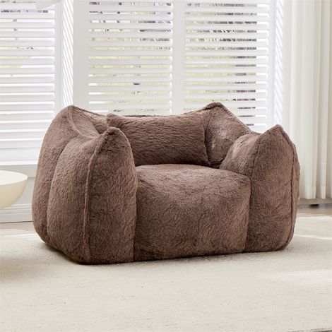 Fauteuil Poire 1 Place - 123x97x73cm - avec Oreiller de Confort - Pouf Géant en Fourrure Synthétique Kaki (1/5)
