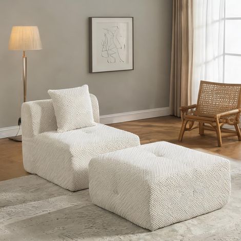 Canapé modulaire en tissu beige avec coussin monté en chenille (1/5)