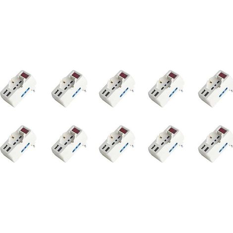 Multipresa Adattatore con Interruttore Spina 10A, 2 Prese Bipasso 10A/16A, 1 Presa Schuko Universale, USB A 3A + USB-C 3A, 250V Max 1500W (1/3)
