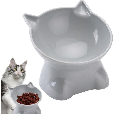 Filiyano-Gamelle pour chat - Motif tête de chat - Station d'alimentation pour chat - Plateau pour chat - Gamelle haute - Conception inclinée à 15° (1/5)