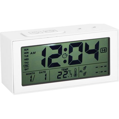 Réveil Numérique Bureau Affichage Température Et Date - Écran Grand Format - Alimentation Sur Piles AAA - Blanc (1/5)