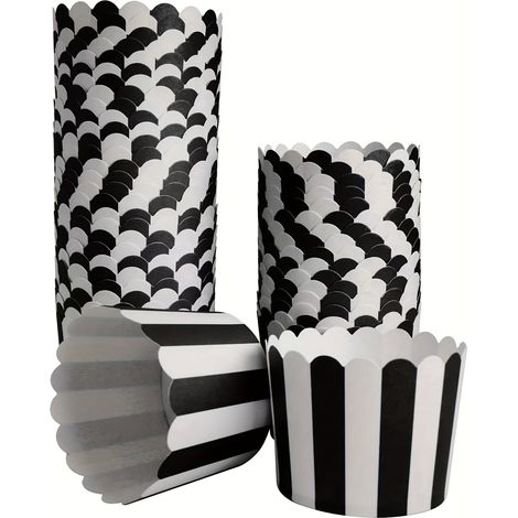 Lot de 100 caissettes de cuisson en papier à rayures noires – 6 cm (2,36 pouces) – Idéales pour Halloween et les fêtes (1/5)