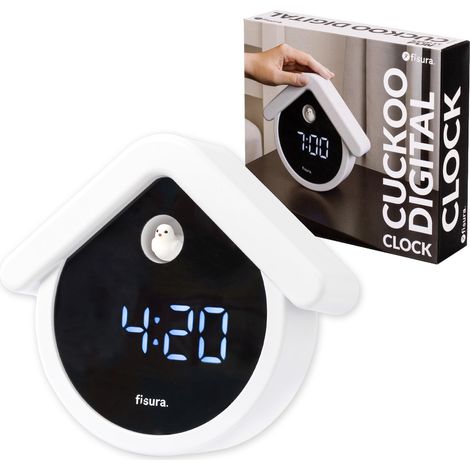 Fisura – Réveil numérique coucou original avec couleurs dégradées. 3 alarmes, 3 niveaux de luminosité, affichage de la date et température. Câble USB-C. Design unique. (1/5)