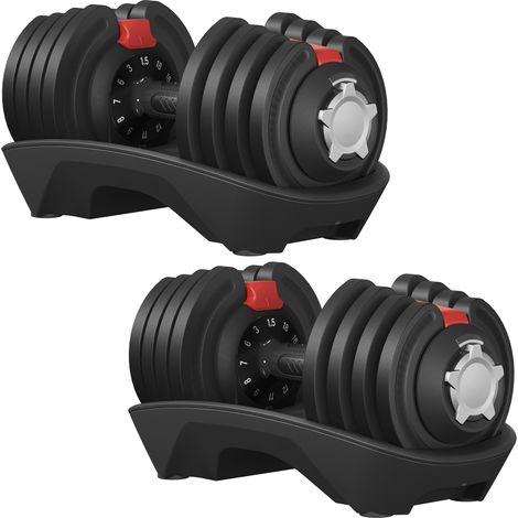 Haltères Réglables, Lot de 2, Kit de Poids 1,5-18 kg, Rangement Pratique, Musculation à Domicile, Rouge (1/5)