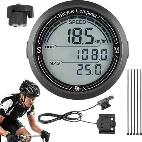 Ordinateur de vélo - Compteur kilométrique et de vitesse - Moniteur de données - Écran LCD étanche - 14,3 cm - Noir (1/5)