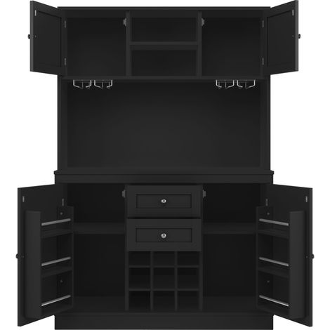 Buffet de cuisine équipé d'étagères modulables et d'un casier à bouteilles, colonne de rangement pour cuisine avec 4 portes et 2 tiroirs, adaptable pour cuisine et salon, couleur noire (1/5)