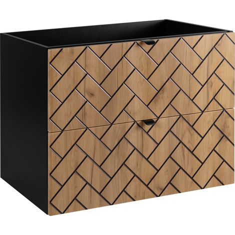 Furnidea - Meuble sous vasque MADIS CHÊNE 80 cm B - 2 tiroirs, façades motif chevron, design moderne (1/5)
