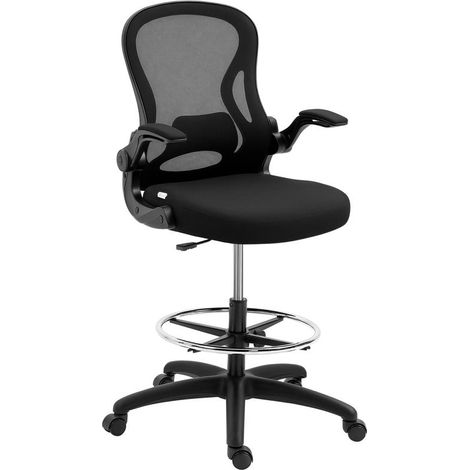 Chaise de dessin noire pivotante avec soutien lombaire, repose-pieds et accoudoirs rabattables, 102-122 cm