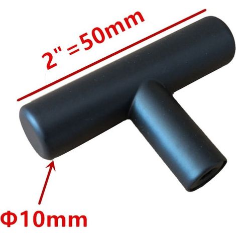 T-förmiger Schubladen-/Schrank-/Kleiderschranktürgriff 10x50 Edelstahl Schwarz 4 Stück (1/4)