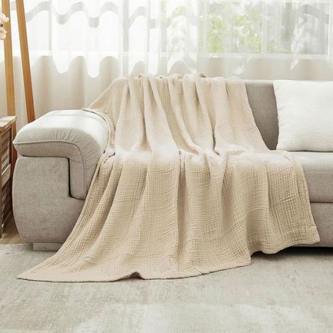 Couverture en mousseline de coton pour bébé - 130 x 150 cm - 6 couches - adaptée aux peaux sensibles - pour poussette et enfant (1/5)