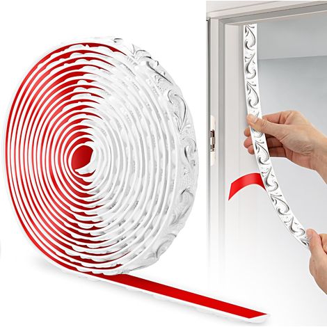Bande Décorative en PVC, 600cm×2cm, Bordure de Papier Peint 3D, Frise Murale Adhesive, Convient our les Linteaux, les Plinthes, les Armoires, les Revêtements Muraux(Blanc Argent) (1/5)