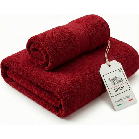 Pair de serviettes visage et invités Bordeaux - éponge 100 % coton 450 g/m² Fabriqué en Italie