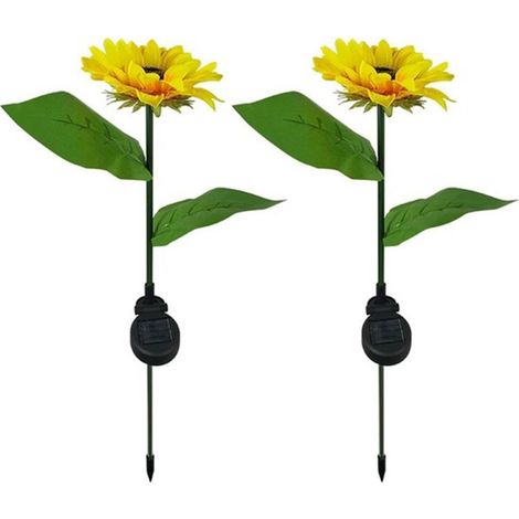 Lot de 2 lampes solaires en forme de tournesol, étanches, pour l'extérieur, idéales pour le jardin, la cour, la décoration, l'éclairage solaire, la pelouse et le sol. (1/5)
