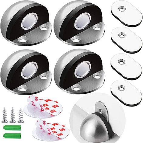 Butée de Porte Magnétique 4 Pièces Butées de Porte Arrêt de Porte Adhésive en Acier Inoxydable Butoir Porte Magnetique avec Pare-chocs en Caoutchouc (1/5)