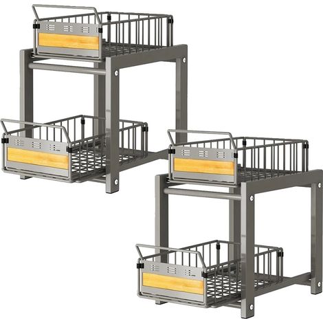 Mueble de almacenamiento bajo el fregadero, diseño deslizante, rieles silenciosos, 2 piezas, 2 niveles. (1/2)