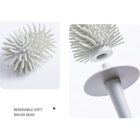 Brosse de toilette de style nordique, brosse de nettoyage de toilette complète, brosse de nettoyage de salle de bain avec tête de brosse souple en TPR, auto-séchante, blanche - style à poils. (1/5)