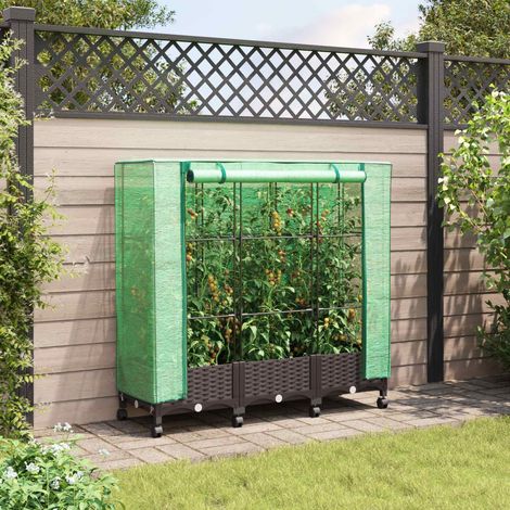 vidaXL Jardinière de jardin avec couverture de serre et roues 3 pc PP (1/5)