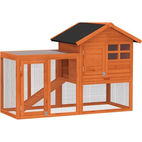 Two-Level Rabbit Hutch with Waterproof Roof, Wood, Indoor/Outdoor
