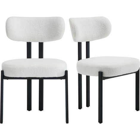 Wahson Set di 2 Sedie da Pranzo in Pelliccia Sedie da Cucina Moderne Gambe in Metallo Sedie da Salotto per Sala da Pranzo, Bianco (1/5)