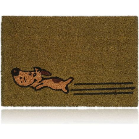 Relaxdays Fußmatte Kokos, 40x60 cm, Schmutzfangmatte Hunde-Motiv, Türvorleger innen & außen, Abtreter Haustür, grün (1/5)