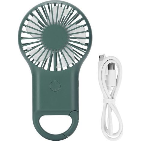 Ventilateur portable rechargeable par USB, 3 vitesses réglables, mini ventilateur élégant avec mousqueton, vert armée (1/5)