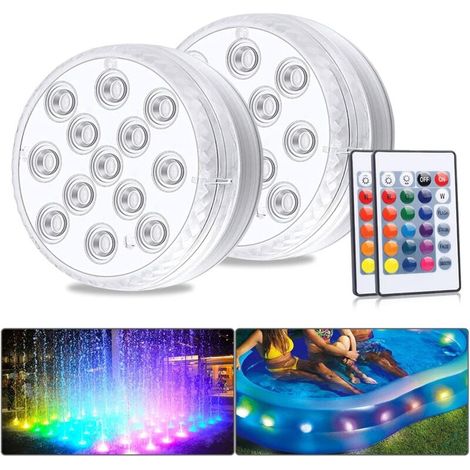 Unterwasser-LED-Leuchte, IP68 wasserdicht, 13 LEDs, Poolleuchte mit Fernbedienung, RGB-Teichbeleuchtung mit 16 Farben, geeignet für Vasen, Schwimmbecken und Aquarien (2 Stück) [Energieeffizienzklasse]
