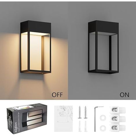LED 24W Indoor Outdoor Wall Light, 3000K Warm White Wall Lamp, Waterproof Wall Lighting, Outdoor Light, for Stairs Garden Entrance, Aluminium, 1545LM, Black (1/4)
