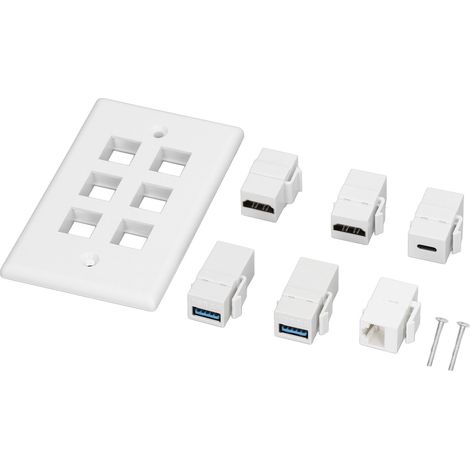 Plaque murale 6 ports : 2xHDMI, 2xUSB 3.0, 1xUSB-C, 1xRJ45 Cat6 pour TV, projecteur, ordinateur