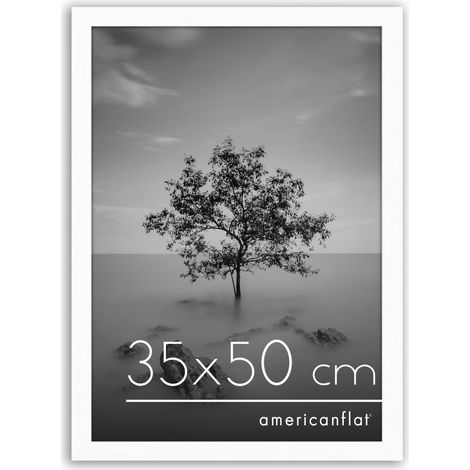 Cadre Photo 35x50 cm Blanc - Cadre 50x35 cm en Bois MDF avec Plexi Poli et Matériel de Suspension - Suspension Horizontale ou Verticale (1/5)