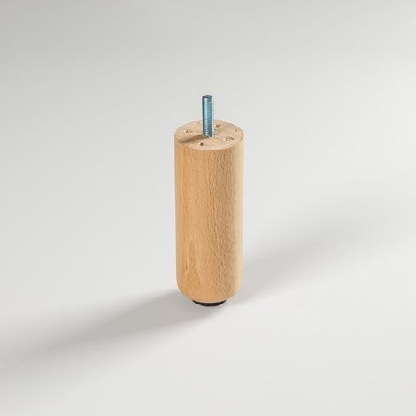Pata de madera de haya Cilíndrica con regulador 12,5 cm – Natural – 1 unidad, recambio para camas, somieres y muebles