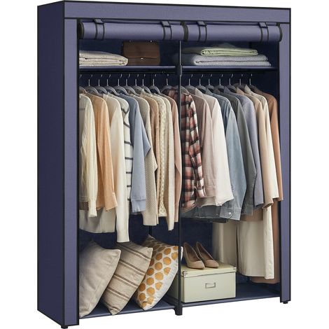 Armoire en Tissu avec Barres à Suspendre, Porte-Manteau, Pliable, pour Chambre, Bureau, 140 x 43 x 174 cm, Bleu foncé (1/5)
