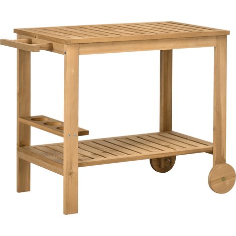 Carrello Portavivande da Giardino 95x47x74 cm con 2 Ripiani e Portabottiglie in Legno (1/5)