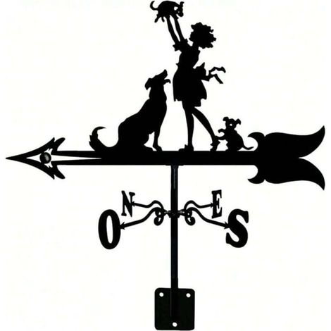 Girouette en acier inoxydable représentant un chien et un homme, indicateur de direction du vent avec décoration de jardin, instrument de mesure pour toiture extérieure (1/4)