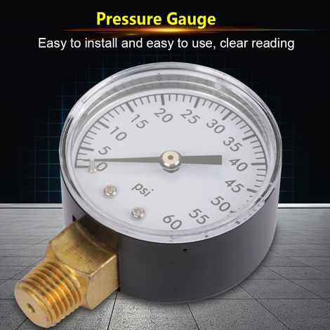 Manometer für Wasser, Luft und Öl mit einer Skala von 0 bis 60 psi, Zeigeranzeige, 1/4" NPT-Sockel. (1/5)
